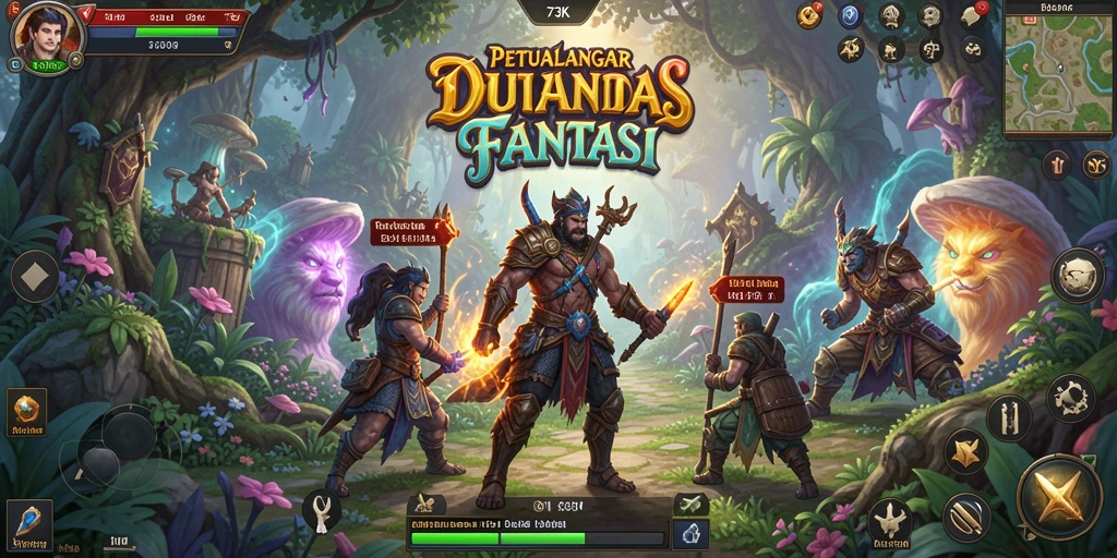 Screenshot 73K menampilkan pemain menjelajahi dunia penuh petualangan.