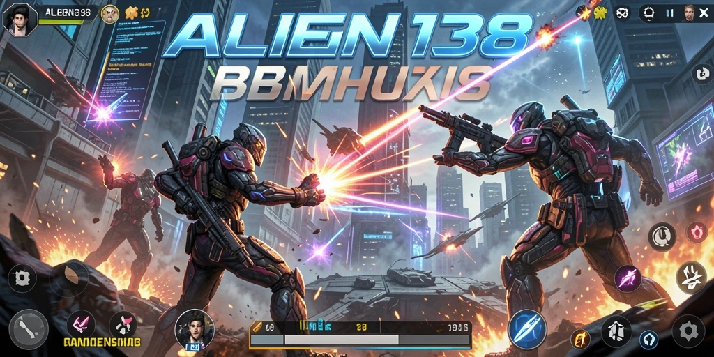 Screenshot gameplay ALIEN138 dengan aksi tembak-menembak yang seru.