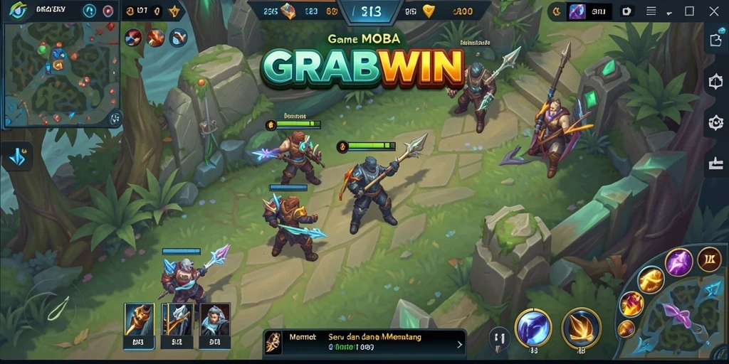 Tangkapan layar menunjukkan aksi seru dalam permainan MOBA GRABWIN.