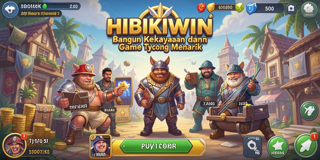 Tangkapan layar utama HIBIKIWIN menampilkan gameplay Tycoon yang menarik dan strategis.