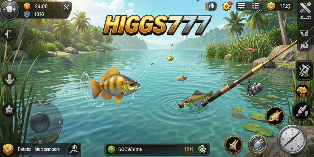 Tampilan gameplay HIGGS777 dengan aksi memancing yang menegangkan.