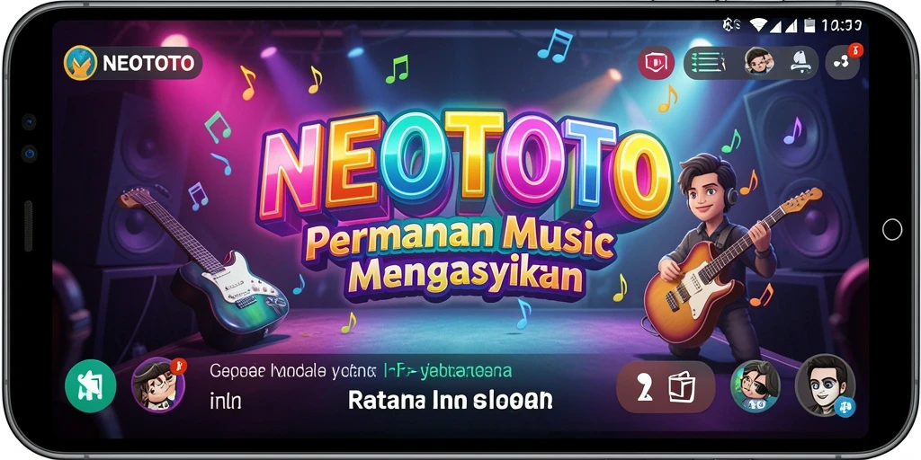 Tampilan gameplay menarik dari NEOTOTO yang memadukan musik dan tantangan.