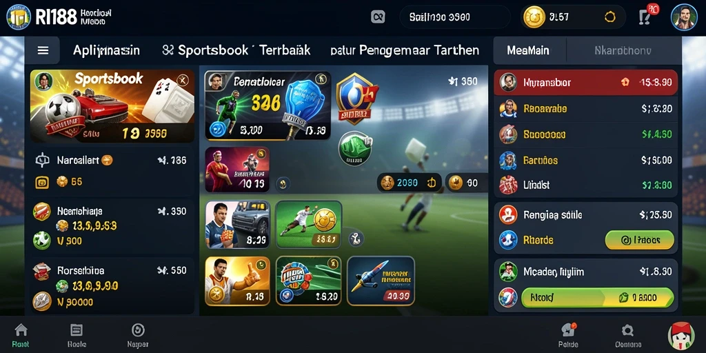 Screenshot gameplay RI188 yang menampilkan fitur Sportsbook unggulan.