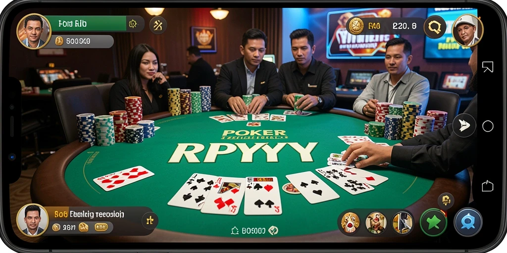 Screenshot utama RPYYY menampilkan aksi seru di meja poker.
