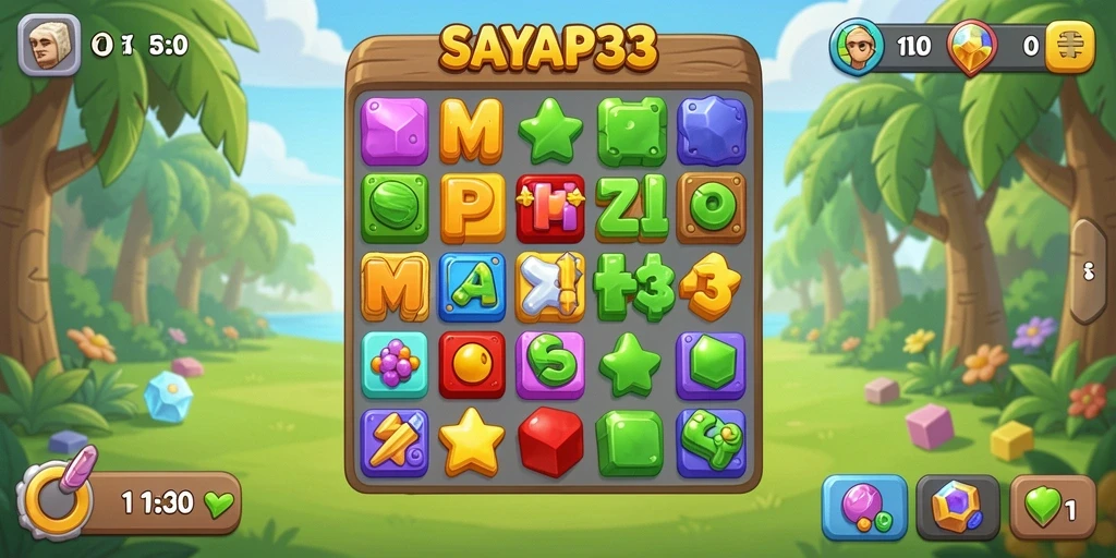 Tampilan gameplay seru dari SAYAP33 dengan tantangan Match-3.