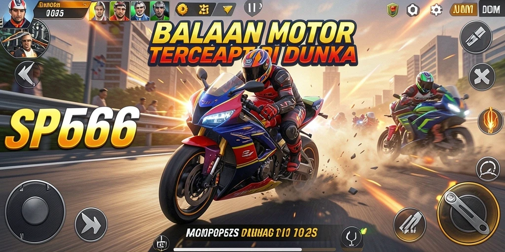 Screenshot SP666 menunjukkan aksi balapan motor yang seru dan menegangkan.