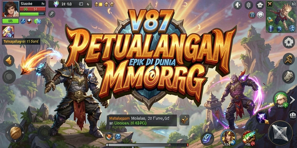 Screenshot utama V87 menampilkan aksi seru dalam petualangan MMORPG.